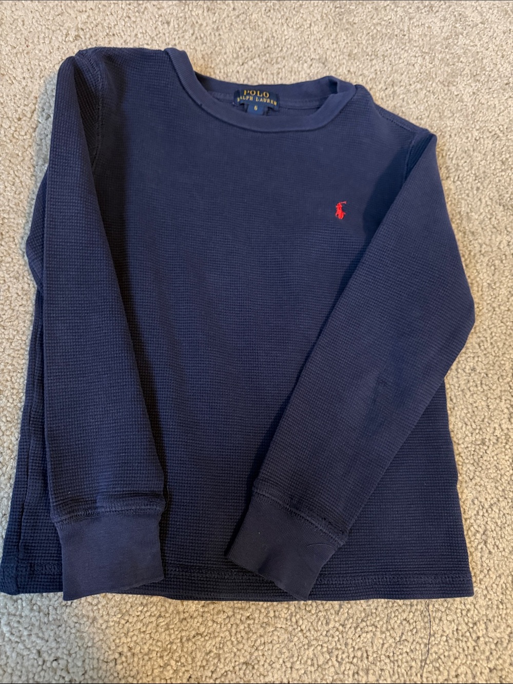 Polo by Ralph Lauren Navy Waffle-Knit Long Sleeve with Red Pony